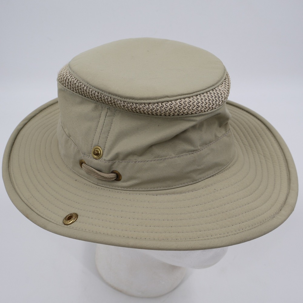 Tilley LTM3 Airflo Hat Unisex 6 7/8 Khaki Tan Mesh Wide Brim Sun Protection